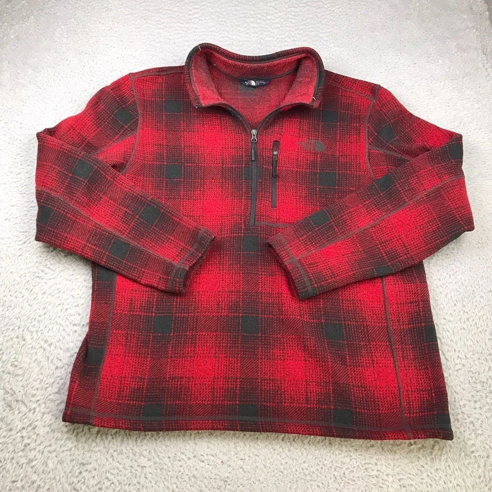 The North Face Novelty Gordon Lyons 1/4 Zip Fleece Pullover Mens XL Red Plaid
